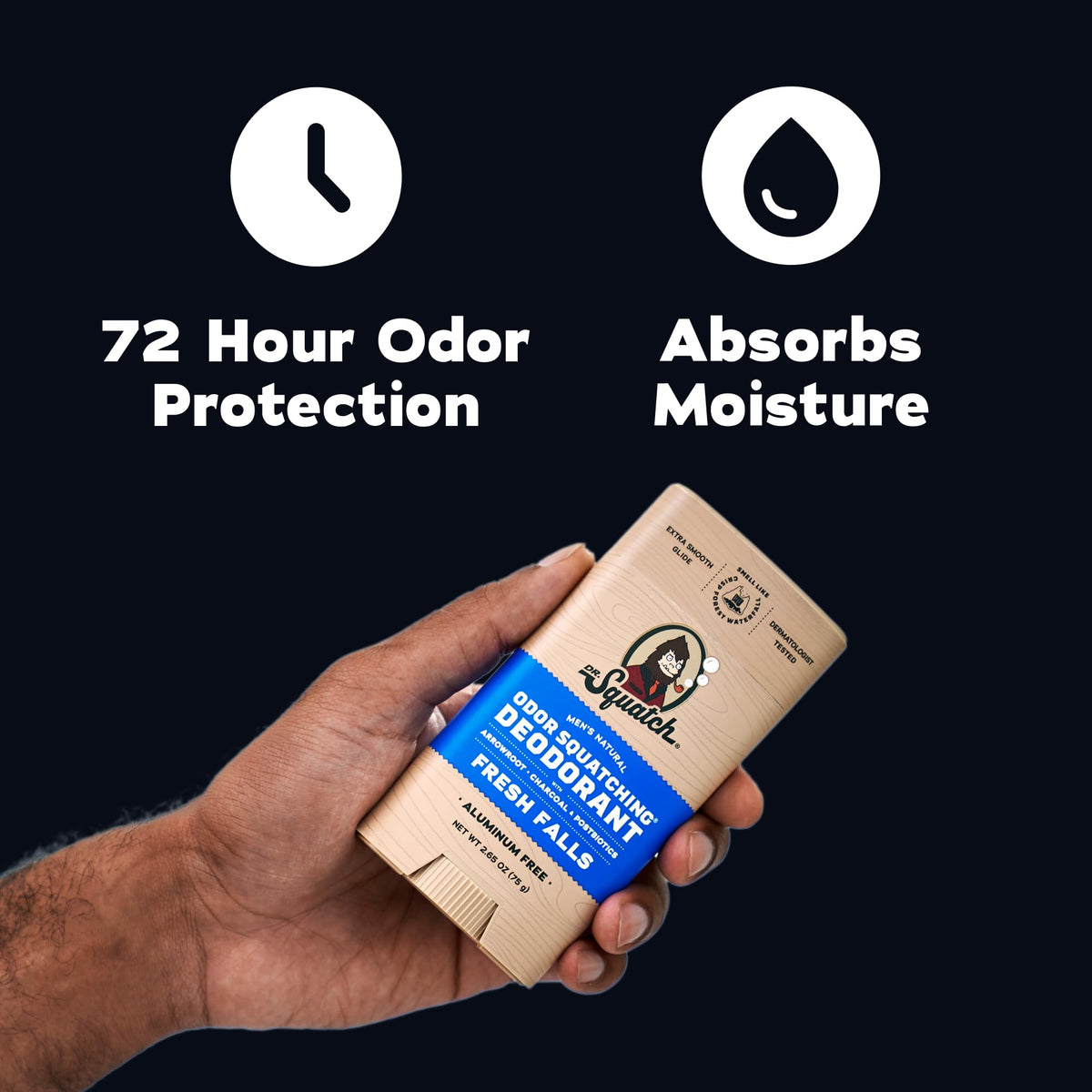 Dr. Squatch deodorant packaging with Fresh Falls scent description