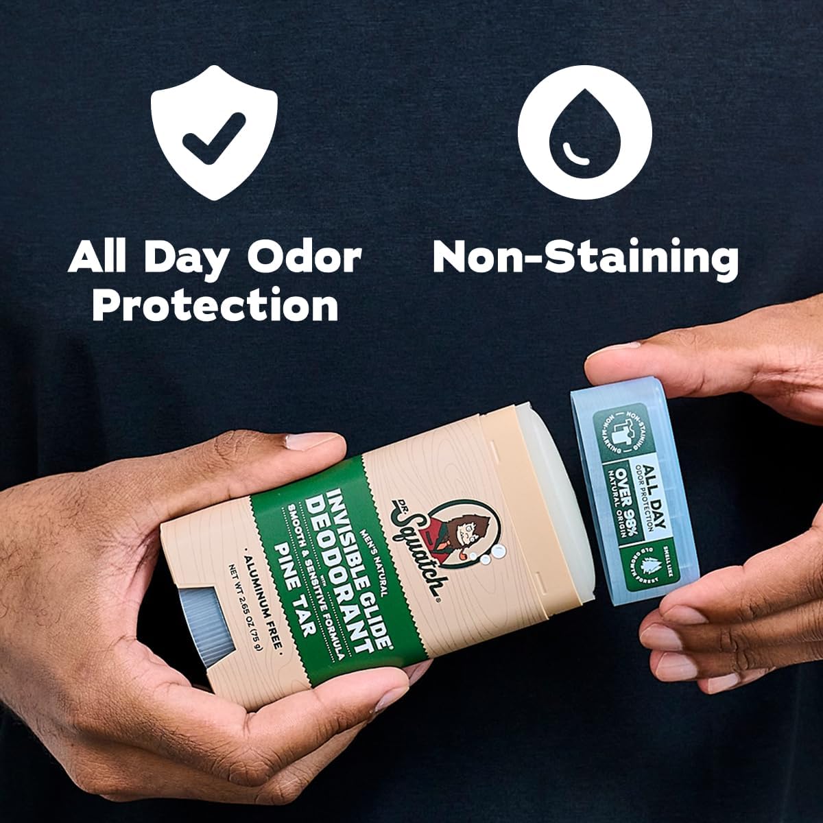 Dr. Squatch deodorant packaging with natural ingredients