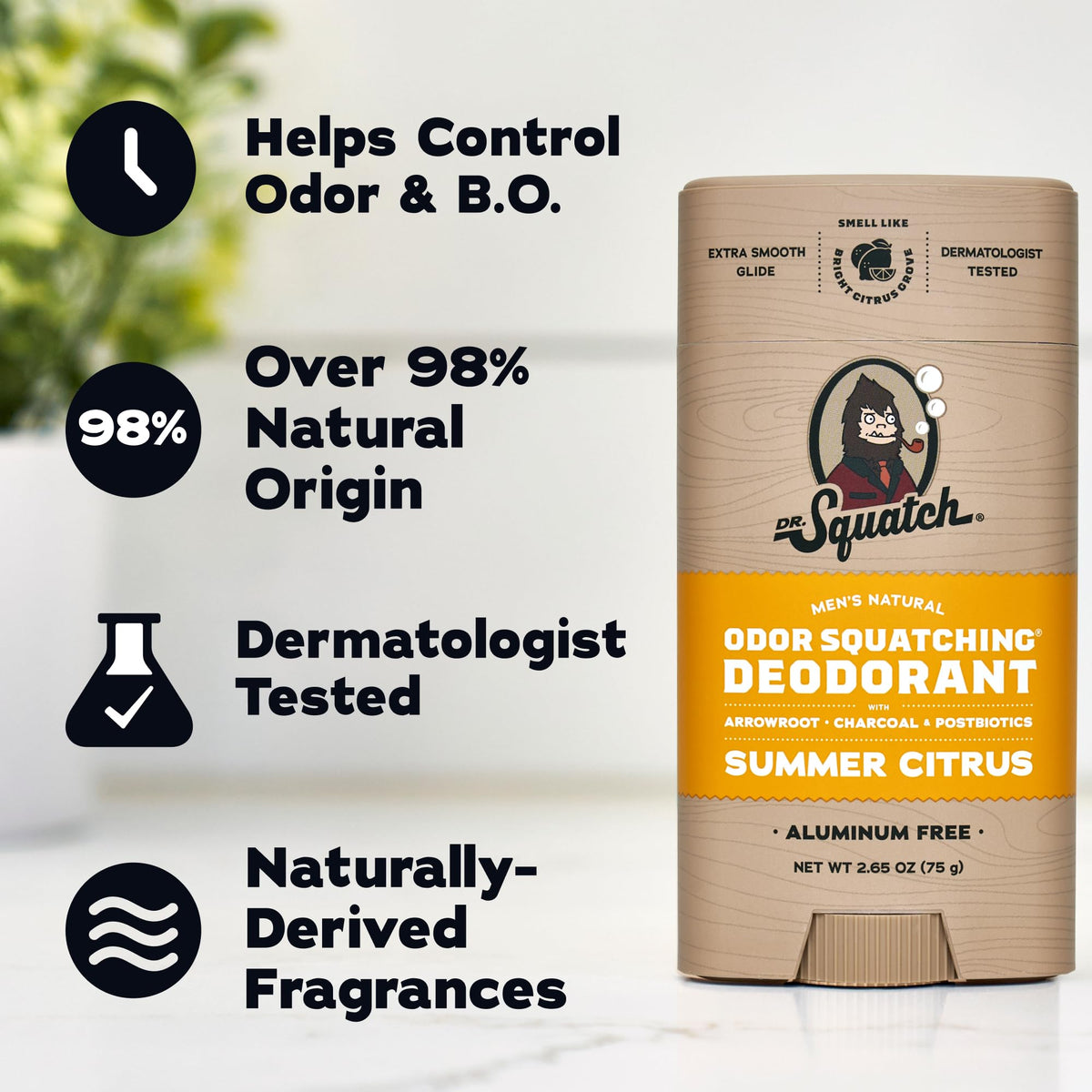 Dr. Squatch deodorant packaging with Pine Tar and Summer Citrus