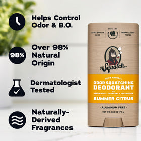Dr. Squatch deodorant packaging with Pine Tar and Summer Citrus
