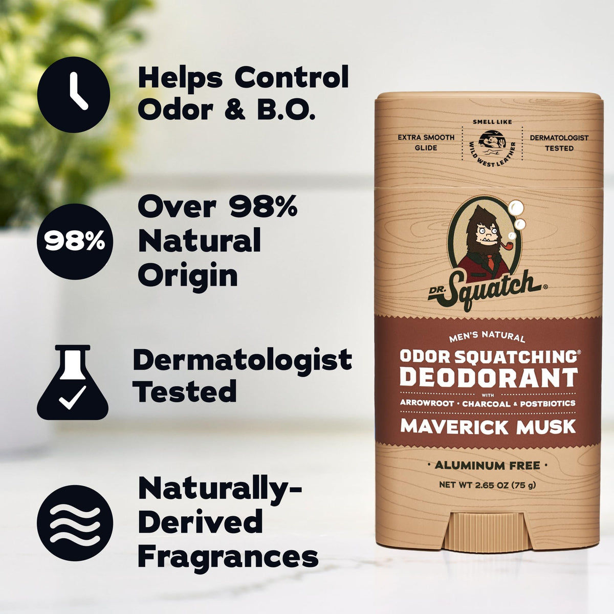 Dr. Squatch deodorant packaging with product information