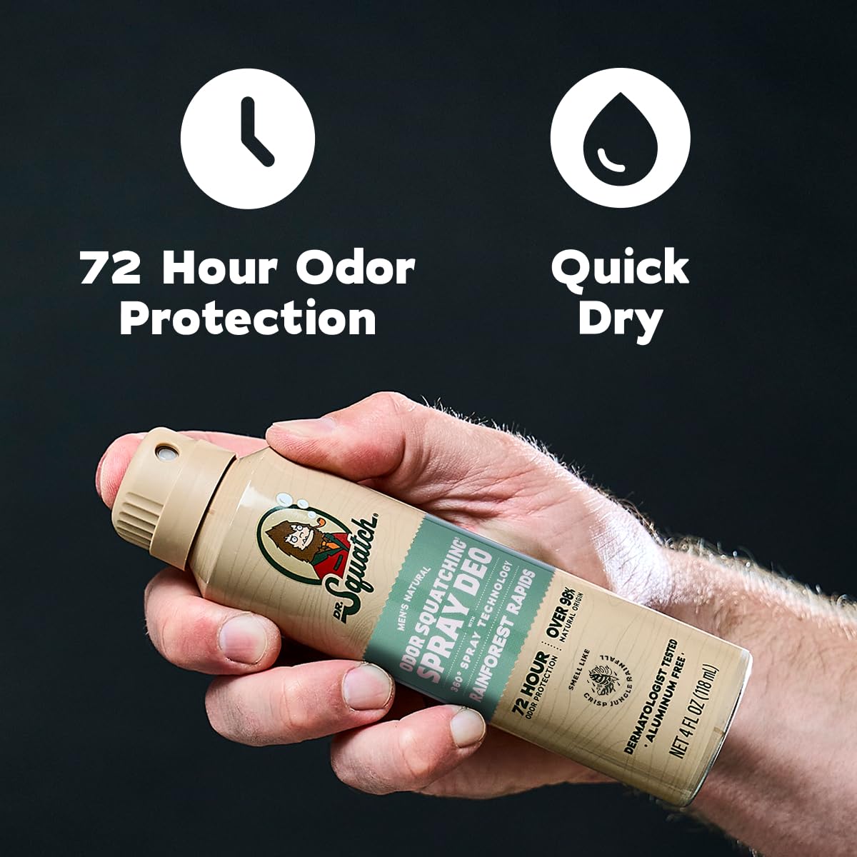 Dr. Squatch deodorant spray application demonstration