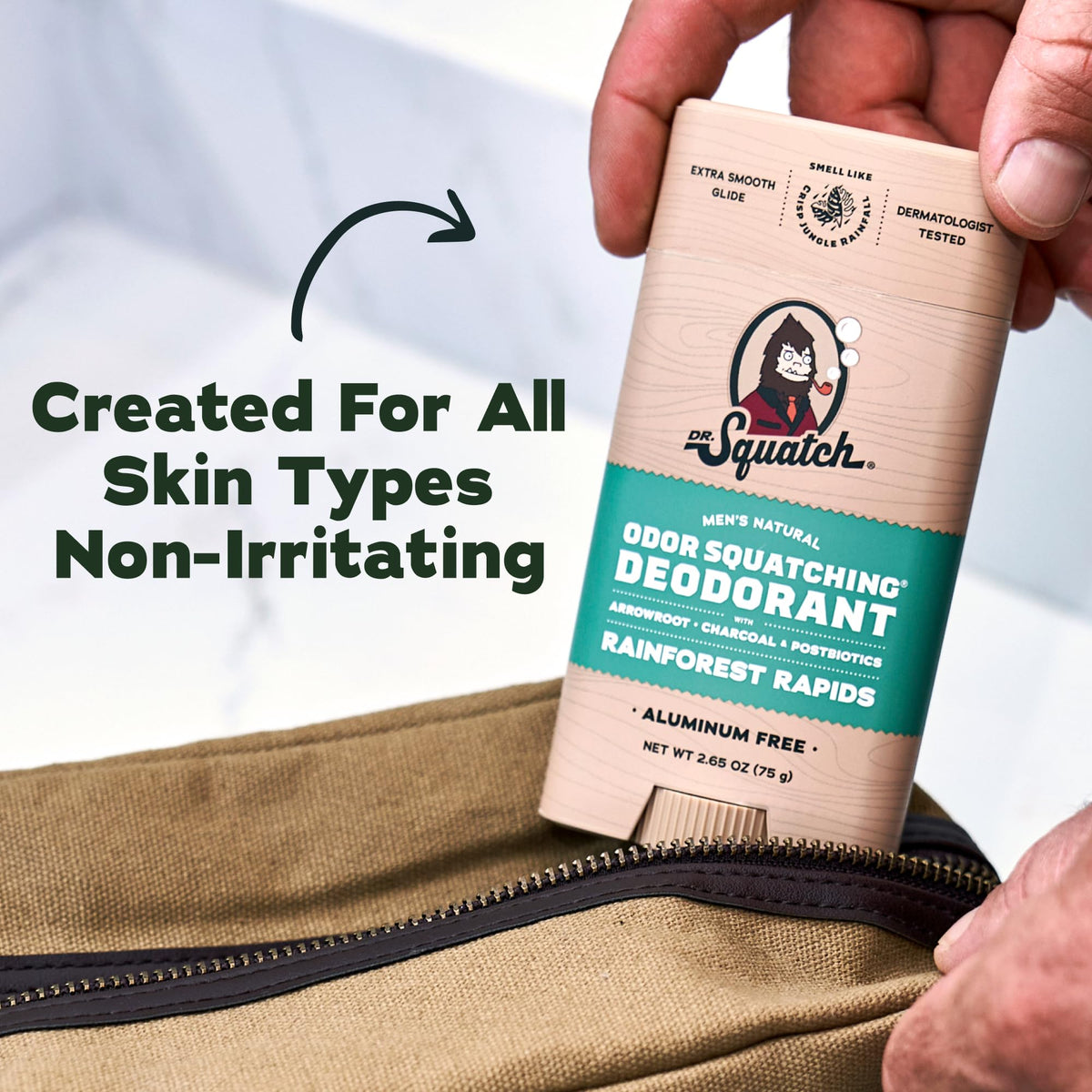 Dr. Squatch deodorant stick application demonstration