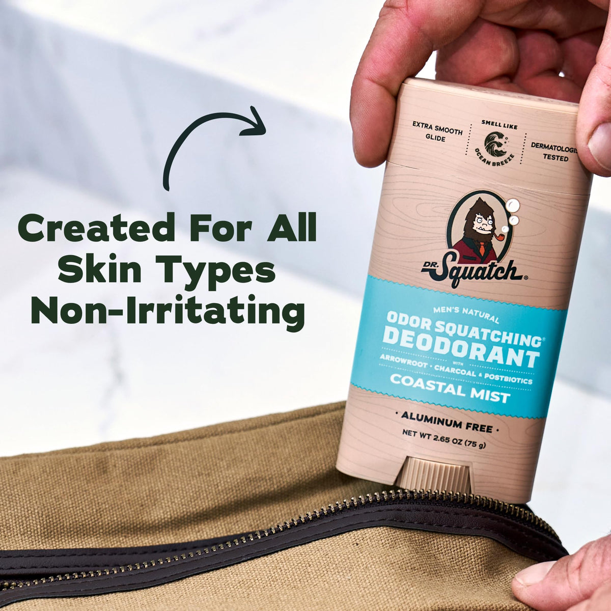 Dr. Squatch deodorant stick being applied
