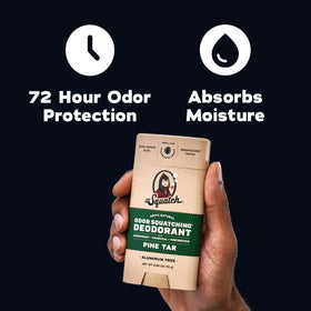 Dr. Squatch deodorant stick showing Pine Tar scent label
