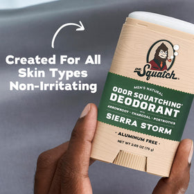 Dr. Squatch deodorant stick with charcoal and postbiotics
