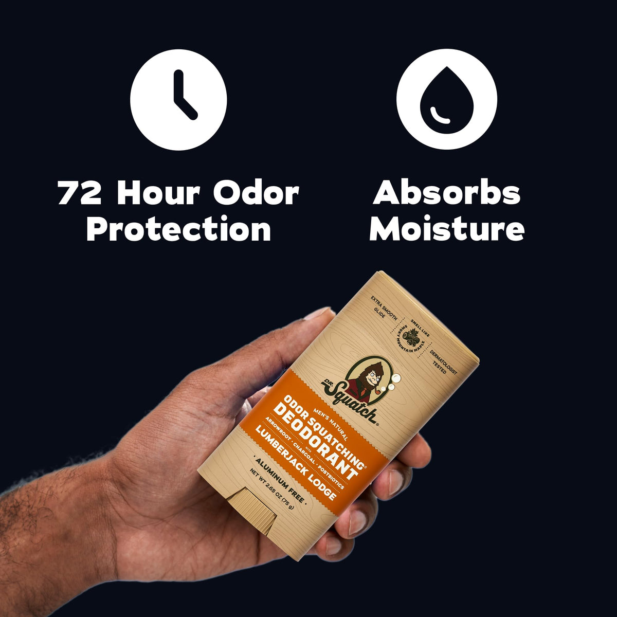 Dr. Squatch deodorant stick with Lumberjack Lodge scent