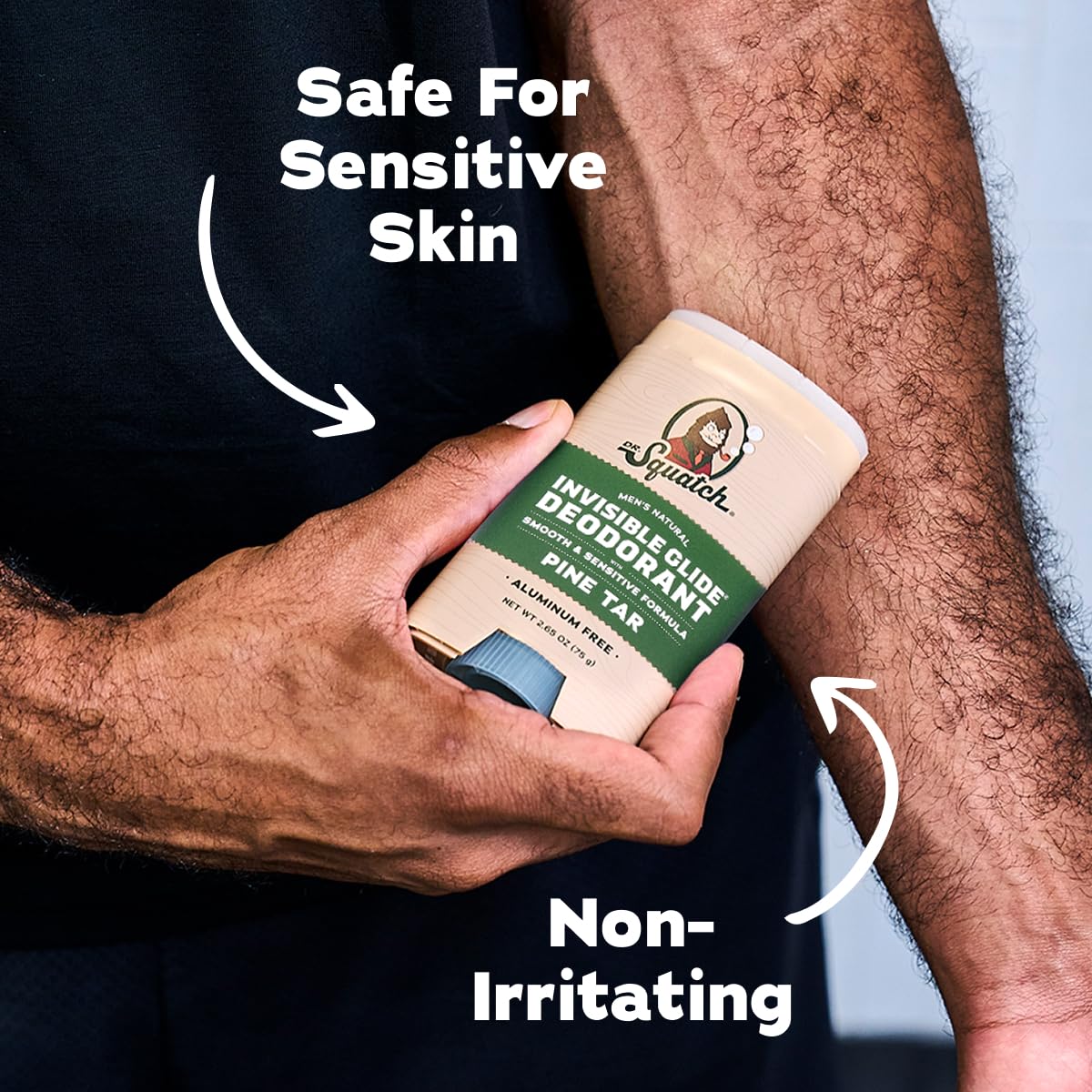 Dr. Squatch deodorant with fresh pine and birchwood background