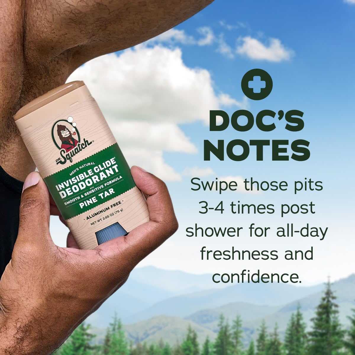 Dr. Squatch deodorant with outdoor nature scene