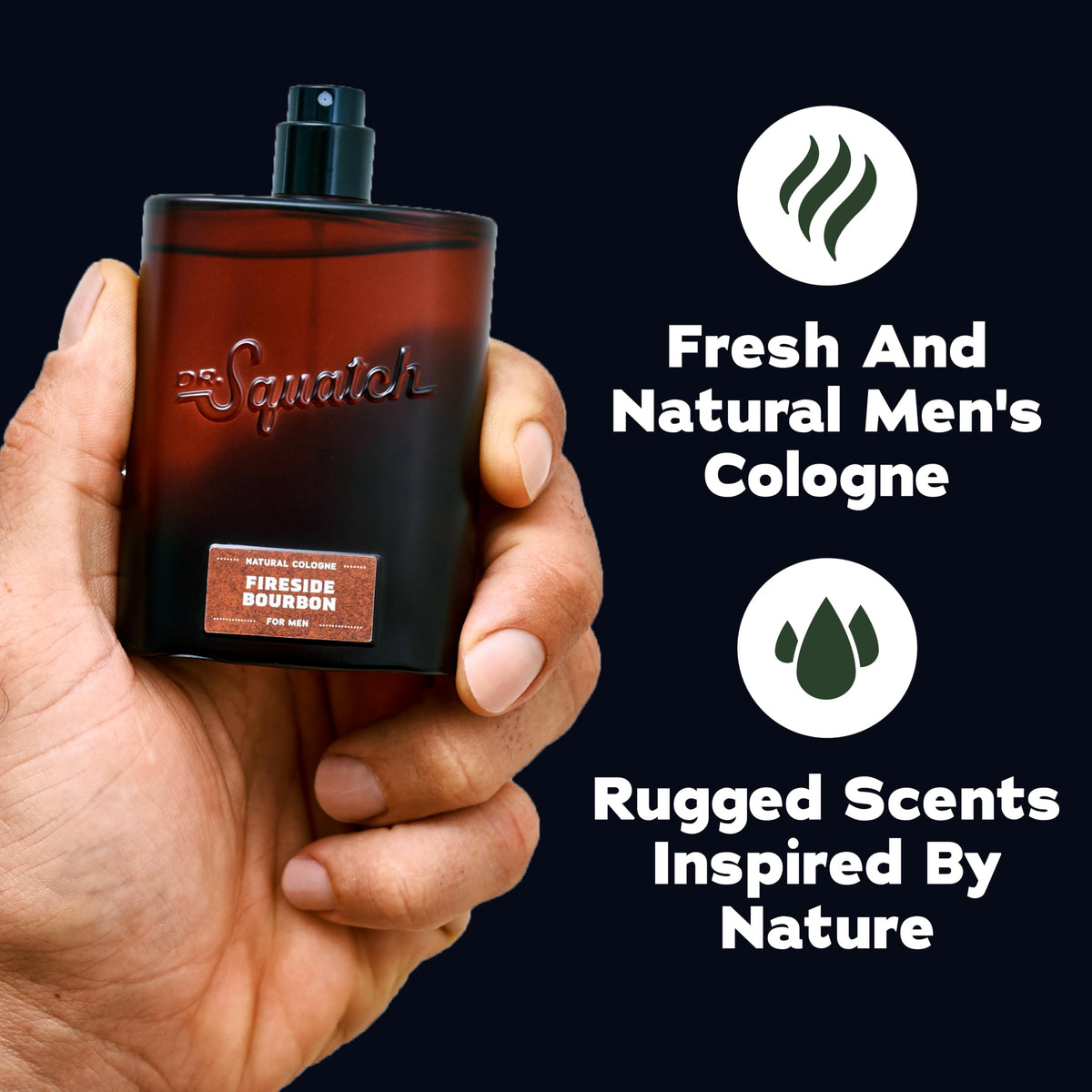 Dr. Squatch Fireside Bourbon Cologne bottle with cap