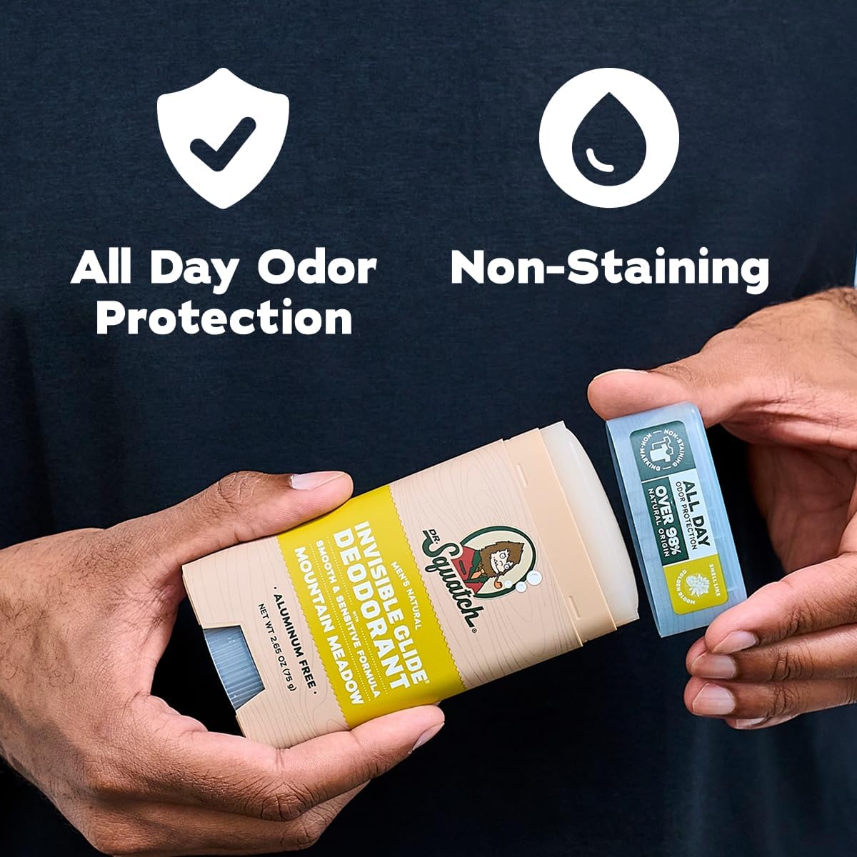 Dr. Squatch Invisible Glide Deodorant in use on skin