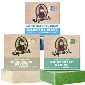 Dr. Squatch Men's Bar Soap 3-Pack Coastal Mist, Rainforest Rapids, Birchwood Breeze front view