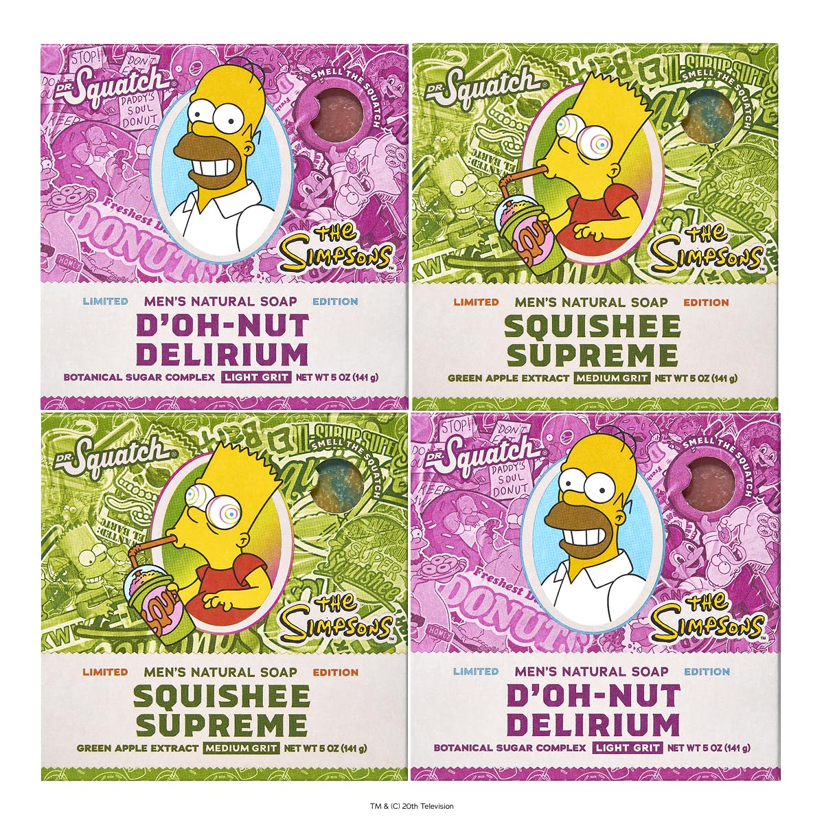 Dr. Squatch Men's Bar Soap 4-Pack with D’oh-Nut Delirium and Squishee scents