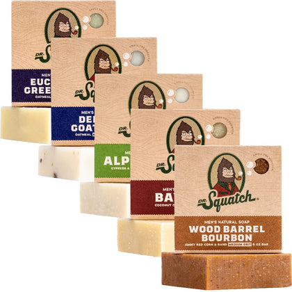 Dr. Squatch Men's Bar Soap 5-Pack front view with assorted scents