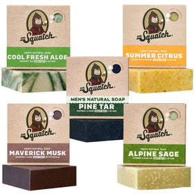 Dr. Squatch Men's Bar Soap 5-Pack with Cool Fresh Aloe, Summer Citrus, Pine Tar, Maverick Musk, and Alpine Sage