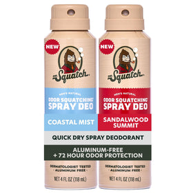 Dr. Squatch Men's Deodorant 2-Pack front view with Coastal Mist and Sandalwood Summit scents