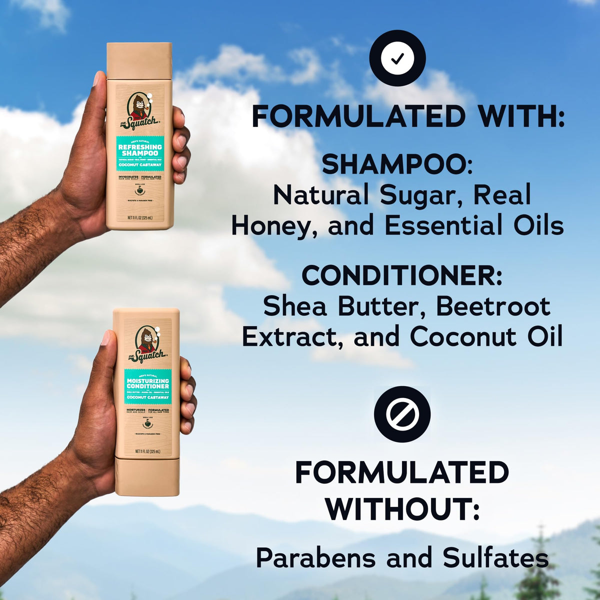 Dr. Squatch Men's Natural Shampoo and Conditioner Set in a bathroom setting