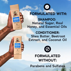 Dr. Squatch Men's Natural Shampoo and Conditioner Set on a bathroom shelf