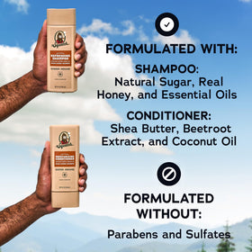 Dr. Squatch Men's Shampoo and Conditioner Set next to grooming tools