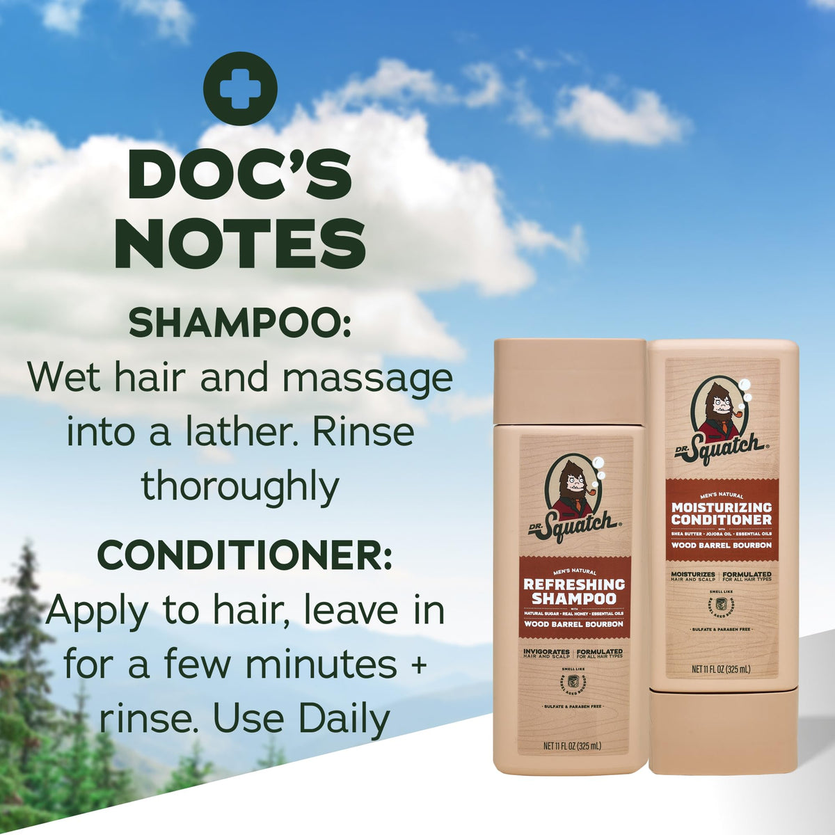 Dr. Squatch Men's Shampoo and Conditioner Set with a rustic theme