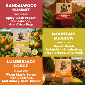 Dr. Squatch Mountain Meadow soap bar displayed on a wooden surface