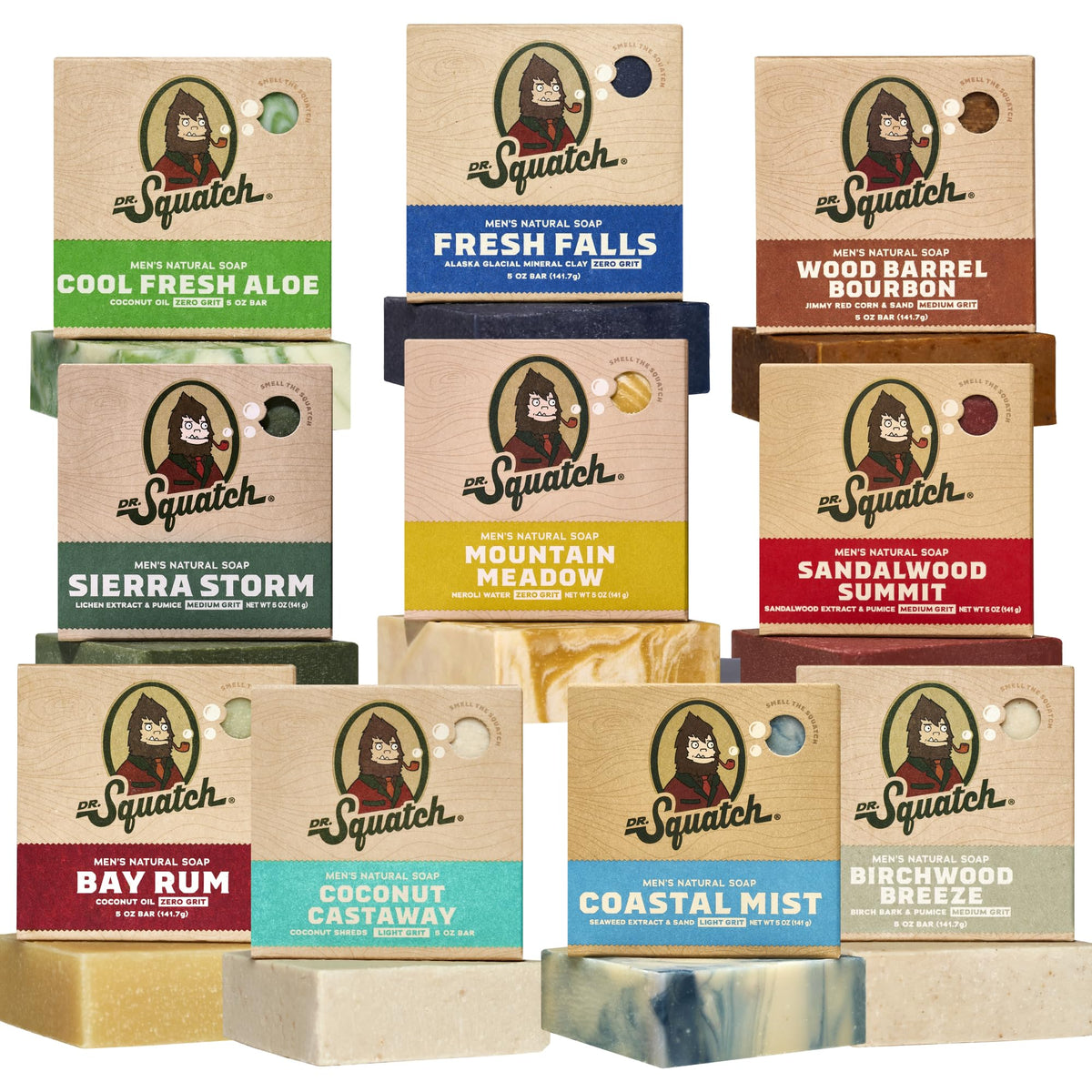 Dr. Squatch Natural Men's Bar Soap 10-Pack Coconut Castaway and Fresh Falls