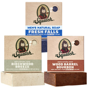 Dr. Squatch Natural Men’s Bar Soap 3-Pack with Birchwood Breeze, Fresh Falls, Wood Barrel Bourbon