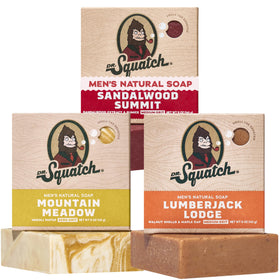 Dr. Squatch Natural Men’s Bar Soap 3-Pack with Sandalwood, Mountain Meadow, Lumberjack Lodge