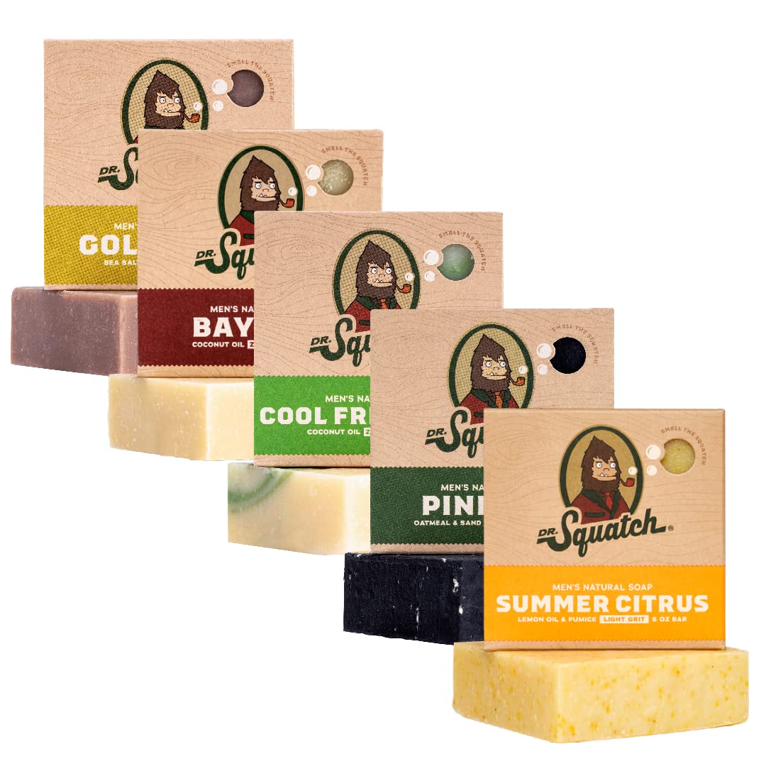 Dr. Squatch Natural Men’s Bar Soap 5-Pack front view with assorted scents