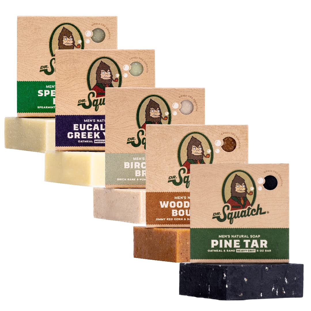Dr. Squatch Natural Men’s Bar Soap 5-Pack front view with assorted scents