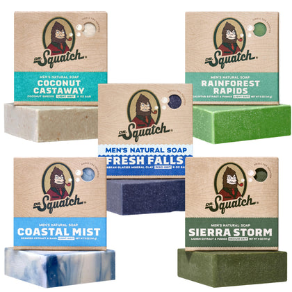Dr. Squatch Natural Men’s Bar Soap 5 Pack front view with assorted scents