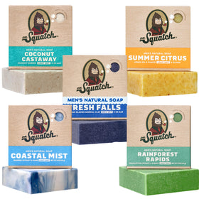 Dr. Squatch Natural Men’s Bar Soap 5-Pack front view with various scents