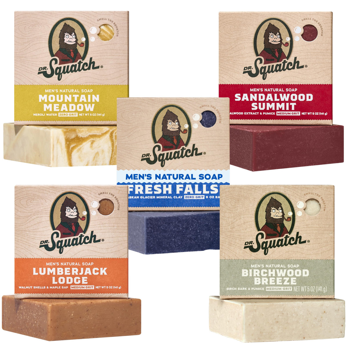 Dr. Squatch Natural Men's Bar Soap 5-Pack with various scents