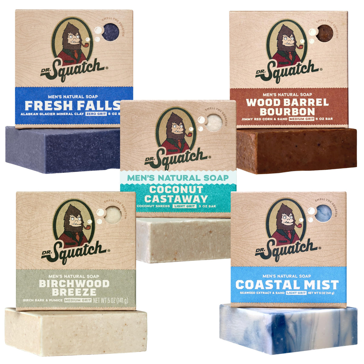 Dr. Squatch Natural Men’s Bar Soap 5-Pack with various scents
