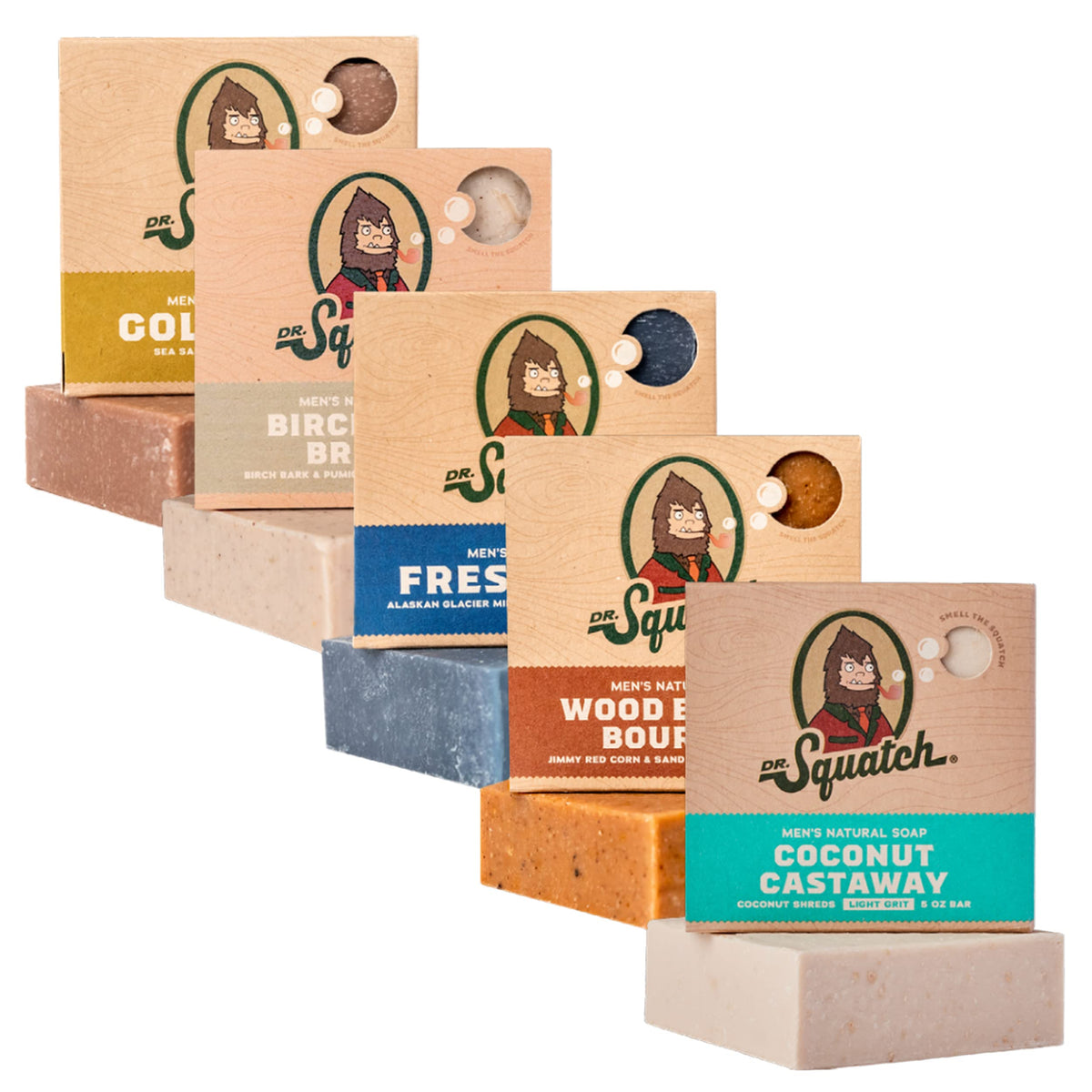 Dr. Squatch Natural Men’s Bar Soap pack featuring five scents