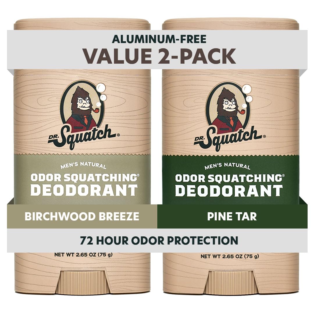 Dr. Squatch Natural Men’s Deodorant 2-Pack, Pine Tar & Birchwood Breeze front view