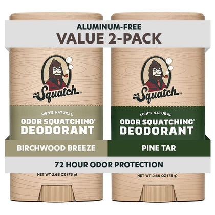 Dr. Squatch Natural Men’s Deodorant 2-Pack, Pine Tar & Birchwood Breeze front view