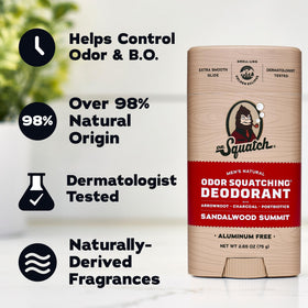 Dr. Squatch Natural Men’s Deodorant 3-Pack displayed on a bathroom counter