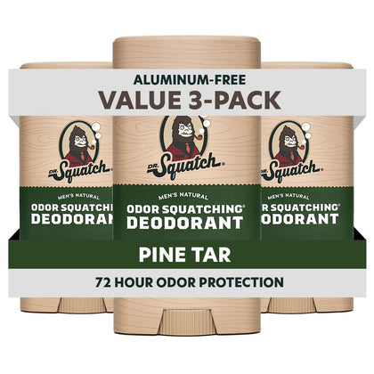 Dr. Squatch Natural Men’s Deodorant Pine Tar 3-Pack front view