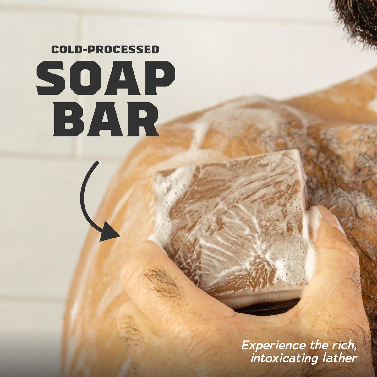 Dr. Squatch Pine Tar bar soap displayed on a bathroom shelf