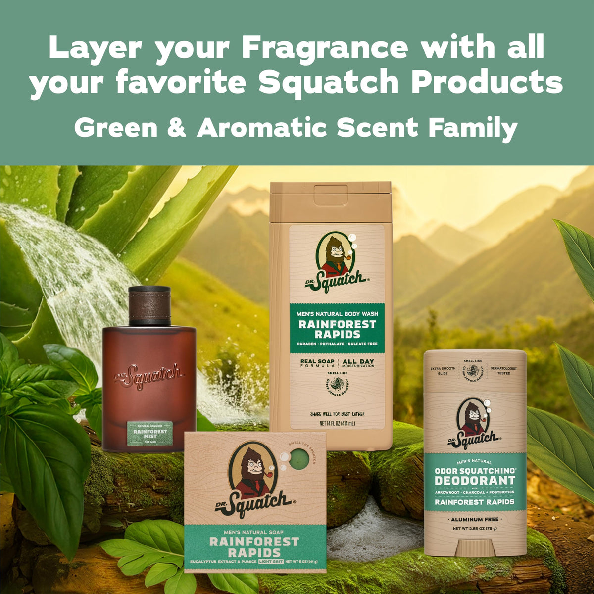 Dr. Squatch Rainforest Mist Cologne 1.7 fl oz packaging front