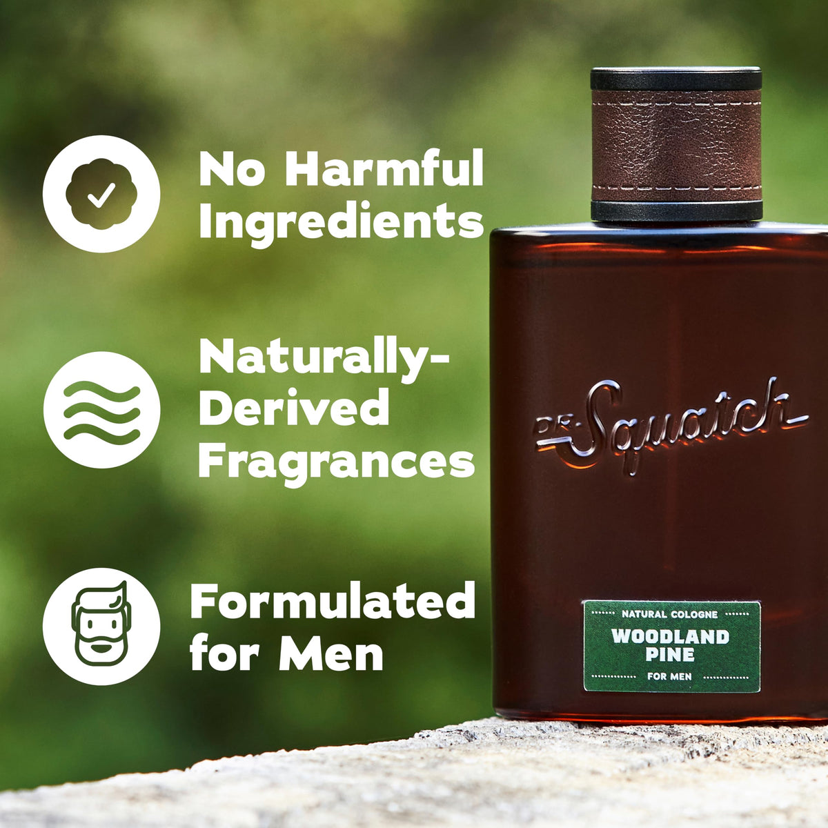 Dr. Squatch Woodland Pine Cologne with natural background