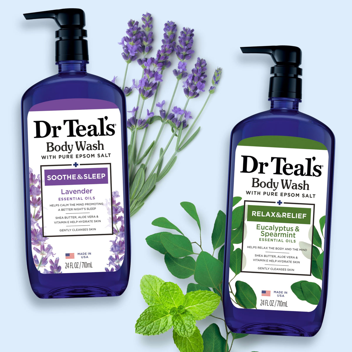 Dr Teal's Body Wash Duo in a relaxing bath setting