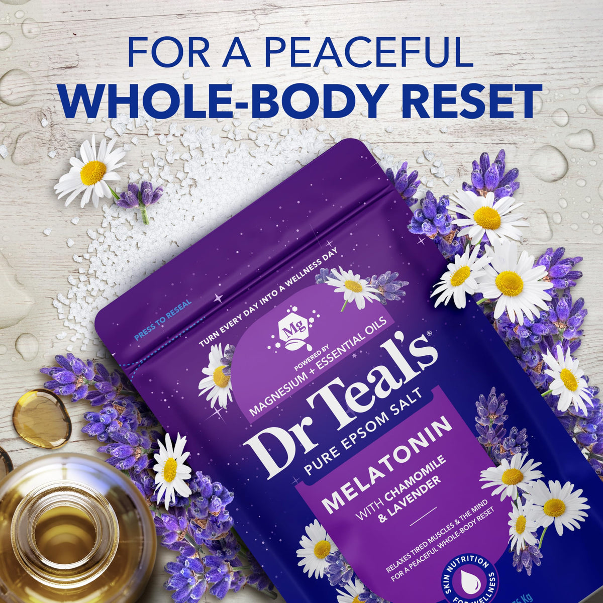 Dr Teal's Epsom Salt being poured into a warm bath