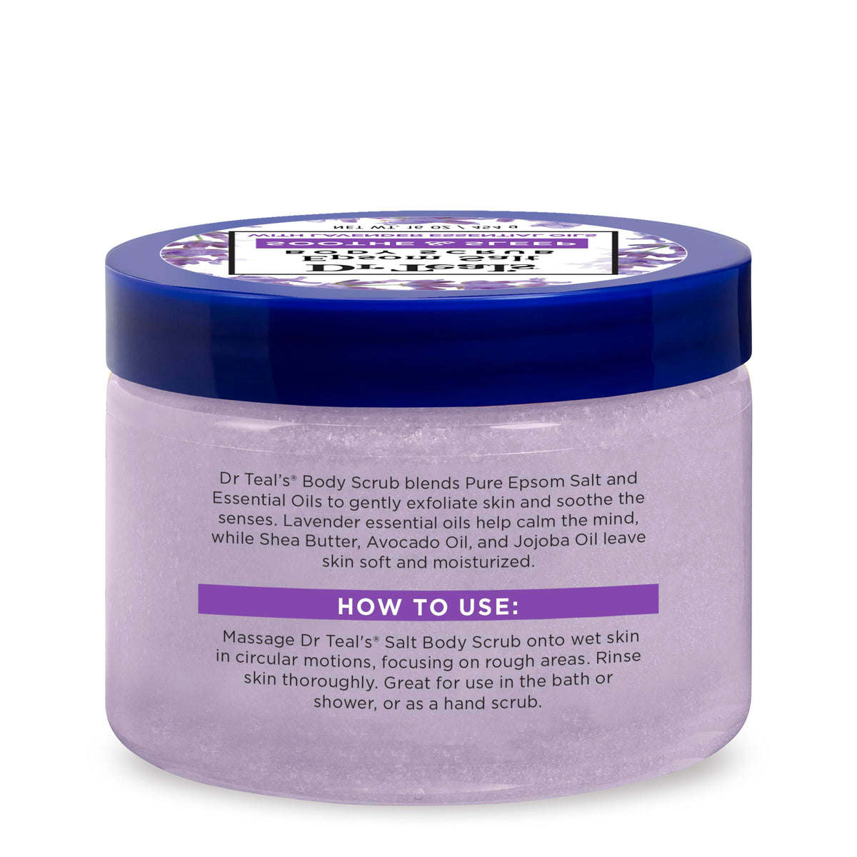 Dr Teal's Epsom Salt Body Scrub 16 oz on a bathroom shelf