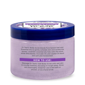 Dr Teal's Epsom Salt Body Scrub 16 oz on a bathroom shelf