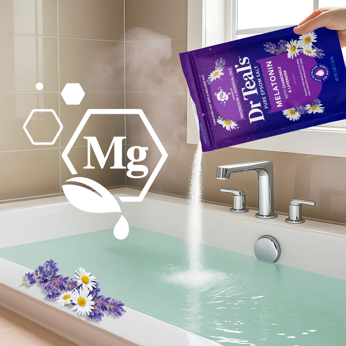 Dr Teal's Epsom Salt with essential oils displayed