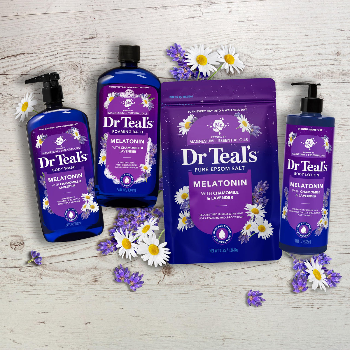 Dr Teal's Epsom Salt with lavender flowers