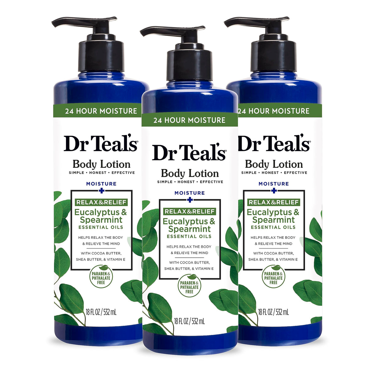 Dr Teal's Eucalyptus & Spearmint Body Lotion front view with 18 fl oz label