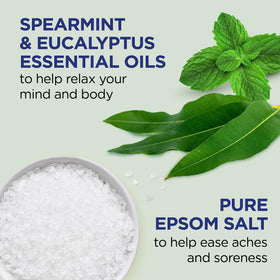 Dr Teal's Eucalyptus & Spearmint Foaming Bath back view with ingredients